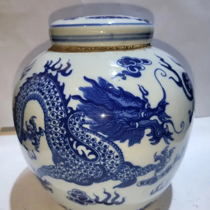 [BUNJANG] Chinese Celadon Porcelain Tea Caddy with Dragon Motif, Sealed Pu-erh / 중국도자기 운용문 찻통 밀봉 숙차
