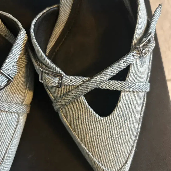 [BUNJANG] Zara Denim Slingback Heels (Size 37) / 자라 데님 슬링백 힐 37(240)