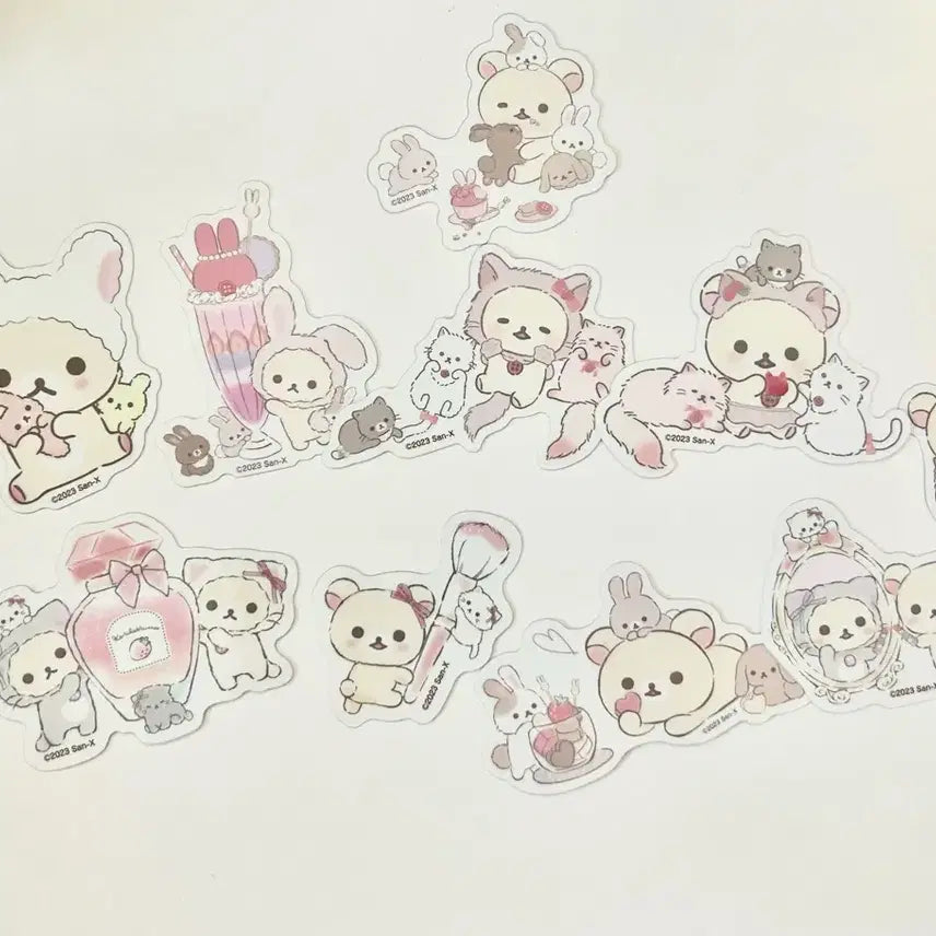 [BUNJANG] Rilakkuma Strawberry Cat Usagi Die-Cut Sticker Set / 희귀 고전 코리락쿠마 스트로베리 캣 우사기 조각 스티커 세트