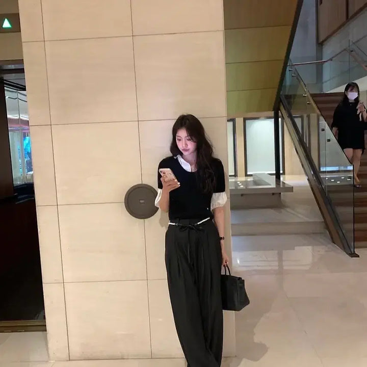 [BUNJANG] Le Plain Glory Blouse + Black Cashmere Knit Set / 르플레인 글로리 블라우스+블랙 캐시미어 니트 새상품