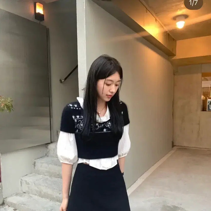 [BUNJANG] Le Plain Glory Blouse + Black Cashmere Knit Set / 르플레인 글로리 블라우스+블랙 캐시미어 니트 새상품