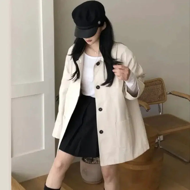 [BUNJANG] Half Trench Coat Ivory Spring Jacket / 하프트렌치 바바리 하프코트 봄자켓 봄트렌치 야상 아이보리