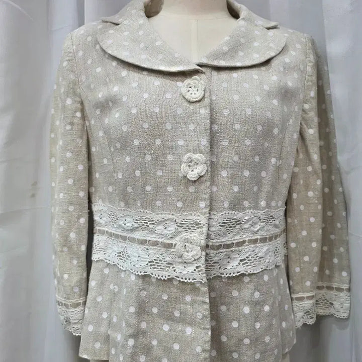 [BUNJANG] Linen Dot Pattern Lace Trim Jacket / 린넨자켓 도트무늬 레이스 장식 여성 자켓