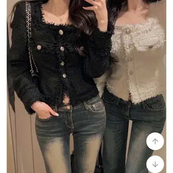 [BUNJANG] Square Neck Collarless Tweed Jacket / 새상품 포장그대로 스퀘어넥 노카라 트위드 자켓 봄 아우터 여신룩 허리잘록