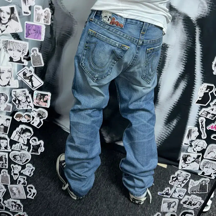 [BUNJANG] True Religion Skull Logo Sagging Denim Pants / 트루진 트루릴리전 스컬로고 새깅 데님팬츠