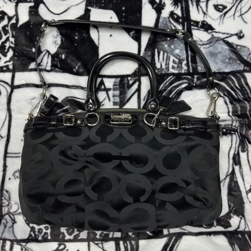 [BUNJANG] Coach Black Jacquard Tote Shoulder Bag / 코치 블랙 자카드 토트 숄더백