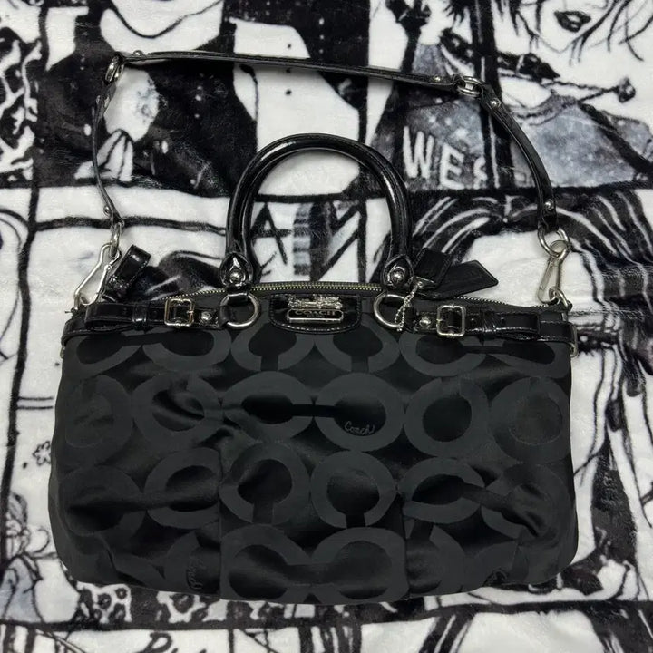 [BUNJANG] Coach Black Jacquard Tote Shoulder Bag / 코치 블랙 자카드 토트 숄더백