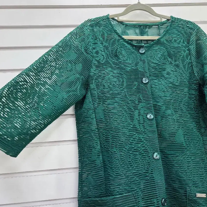 [BUNJANG] Green Mesh 3/4 Sleeve Ladies Long Jacket / 그린 망사원단 칠부소매 부인복롱자켓/보물찾기천사