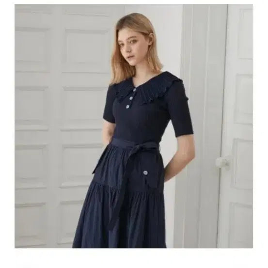 [BUNJANG] Egoist Navy Ruffle Collar Long Dress / 에고이스트 오즈세컨 럭키슈에뜨 듀엘 시스템 보브