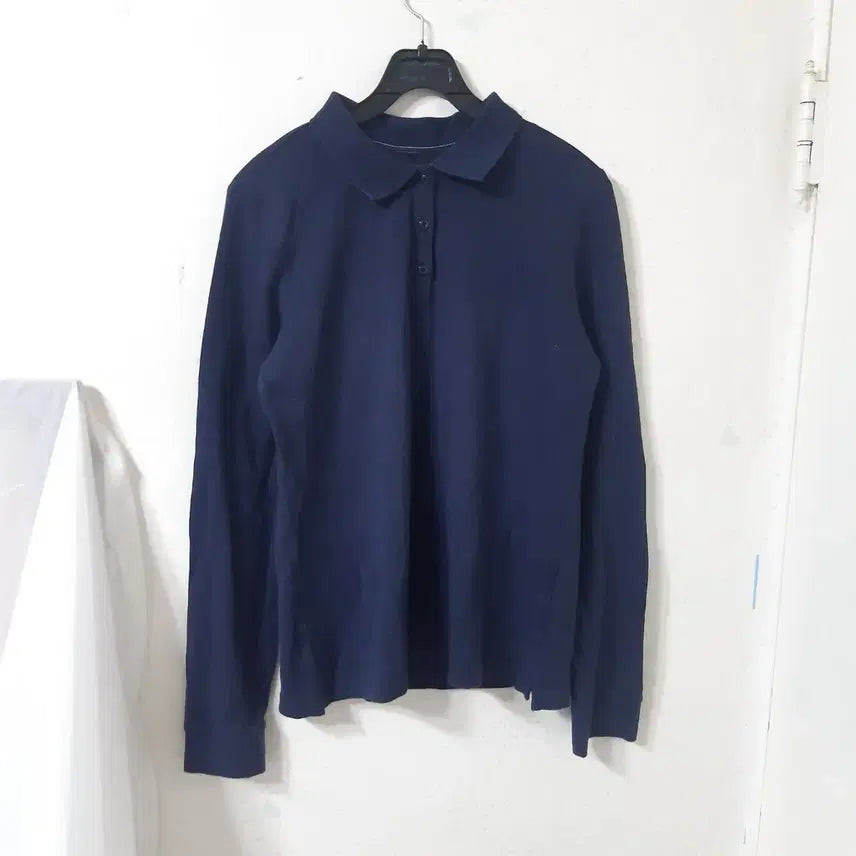 [BUNJANG] Long Sleeve Collared T-Shirt Navy / 긴팔 카라티 네이비