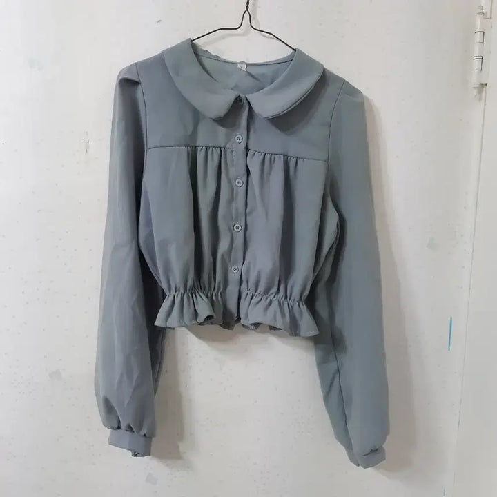 [BUNJANG] Round Collar Puff Sleeve Cropped Blouse / 라운드 카라 퍼프 크롭 블라우스
