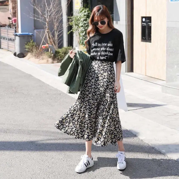 [BUNJANG] Flower Pattern Long Skirt / 플라워 패턴 롱 스커트