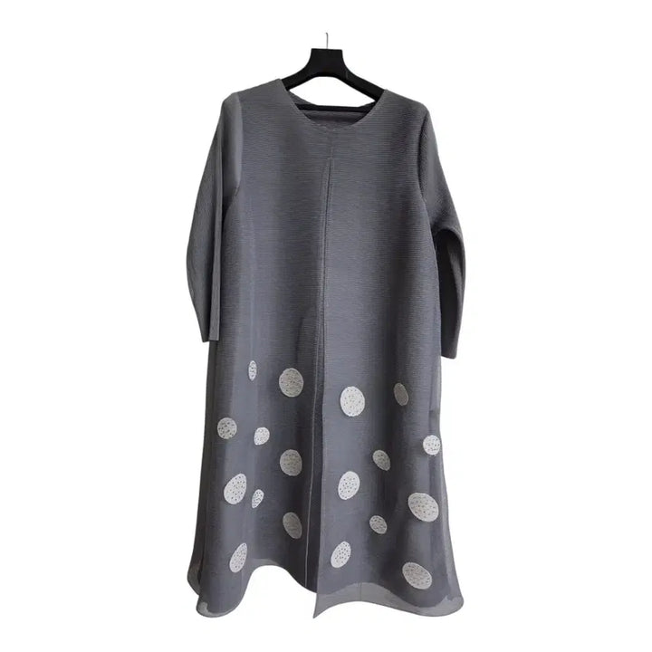 [BUNJANG] Gray Polka Dot Pleated Long Dress / 회색 플리츠 도트 롱 원피스