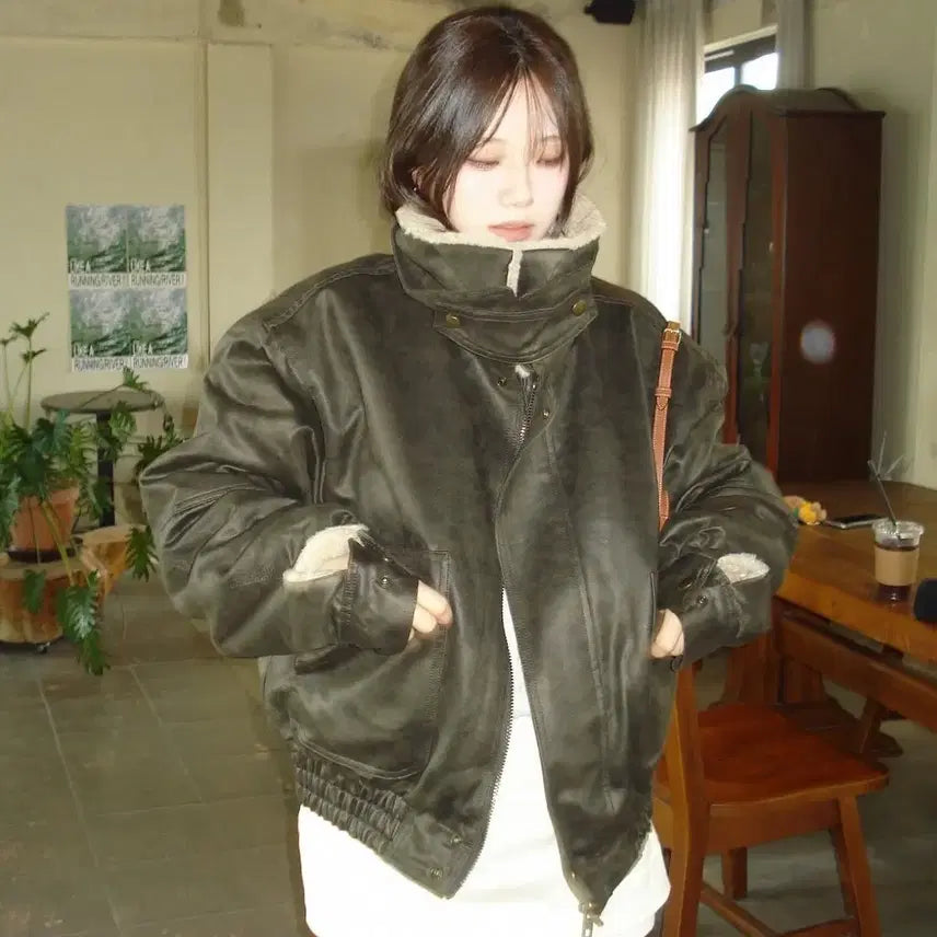 [BUNJANG] Our Cabinet Shearling Lined Leather Jacket / 아워캐비넷 무스탕