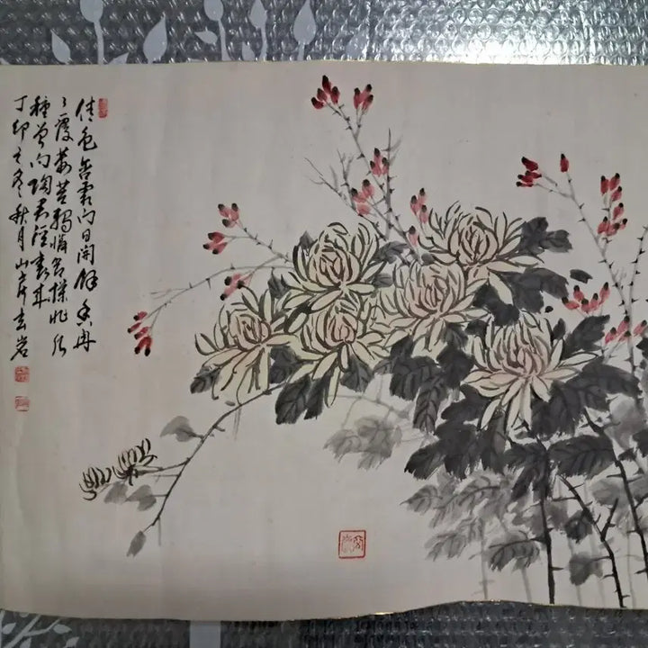 [BUNJANG] Oriental Painting Chrysanthemum Artwork / 동양화 국화 그림