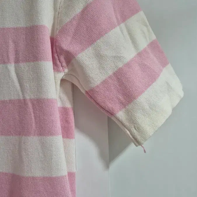 [BUNJANG] Pink Stripe Knit Dress with Collar / 핑크 스트라이프 카라 니트 원피스