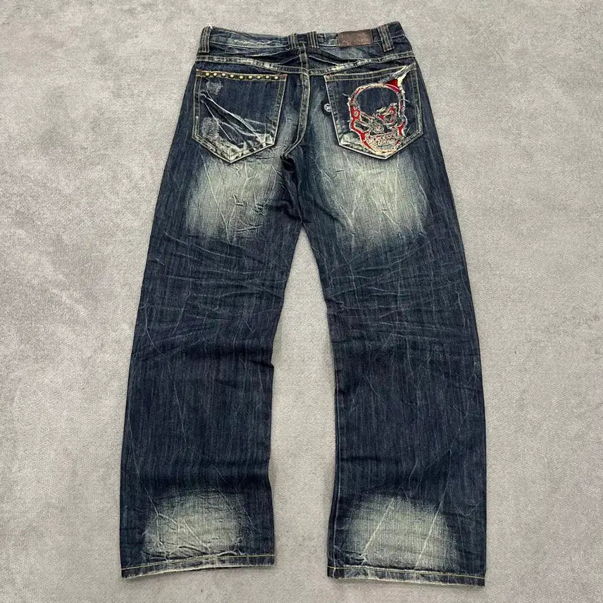 [BUNJANG] Vintage Skull Washed Denim Pants / 32 빈티지 스컬 워싱 데님 팬츠