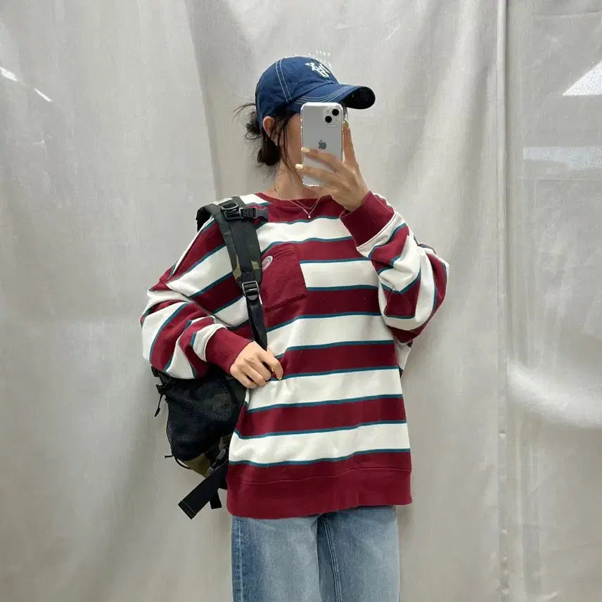 [BUNJANG] Vans Striped Crewneck Sweatshirt L / 반스 단가라 맨투맨/