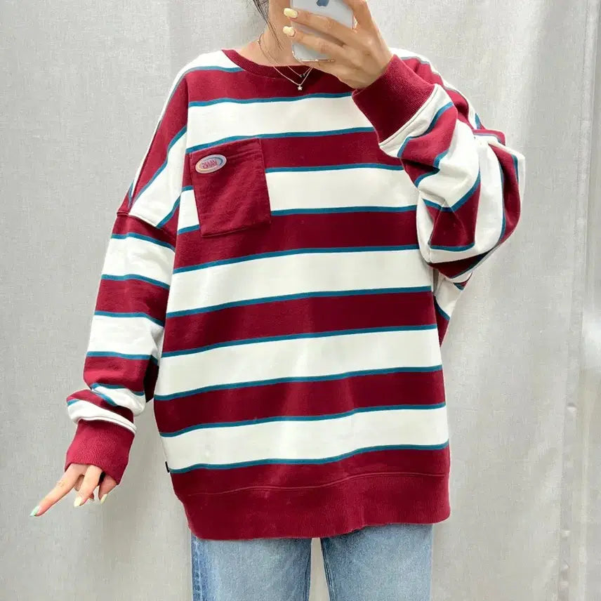 [BUNJANG] Vans Striped Crewneck Sweatshirt L / 반스 단가라 맨투맨/