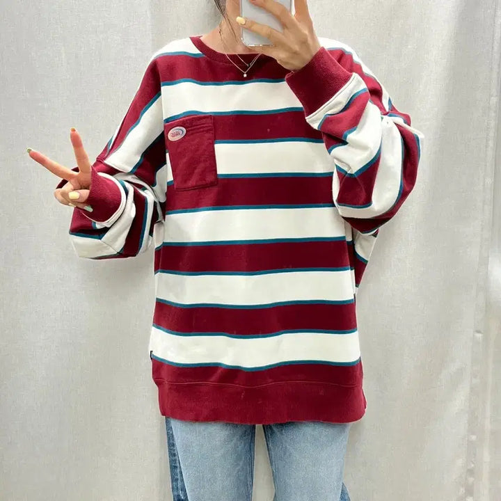 [BUNJANG] Vans Striped Crewneck Sweatshirt L / 반스 단가라 맨투맨/