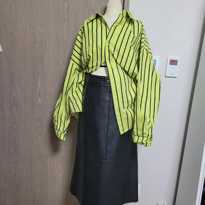 [BUNJANG] Ripen Studio Oversized Lime Stripe Shirt / 새상품) 리펜 스튜디오 오버핏 라임 스트라이프 셔츠