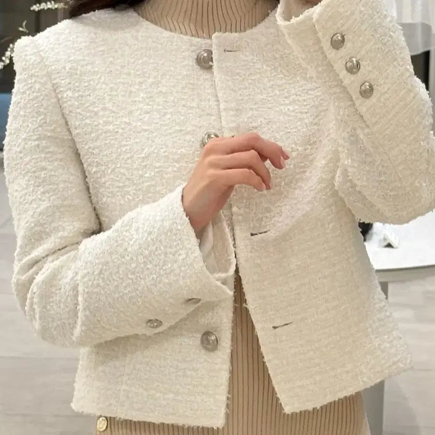 [BUNJANG] Sie Texturized Tweed Jacket Cream Mix Size S / 새상품)시에sie 리네 텍스쳐드 트위드 재킷 크림믹스 (1) S사이즈