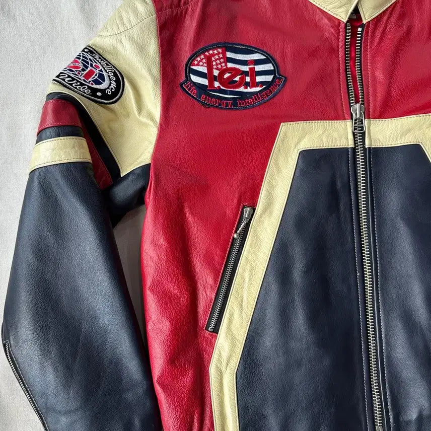 [BUNJANG] Life Energy Intelligence Cowhide Racing Leather Jacket / L.E.I 소가죽 바이커 레이싱 레더 자켓 100