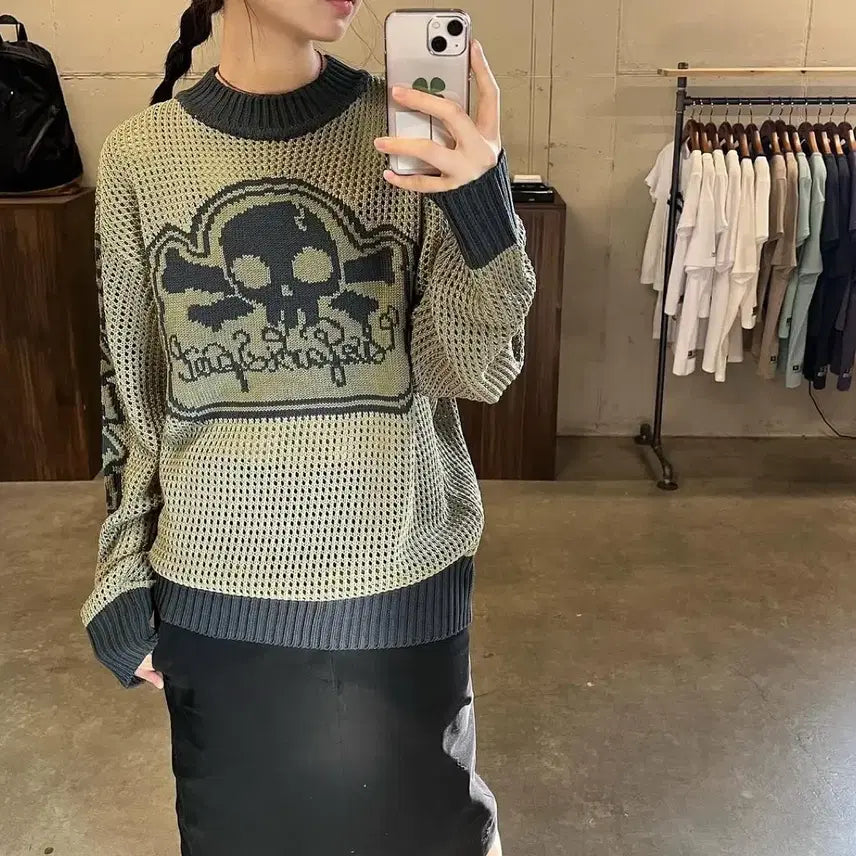 [BUNJANG] Safarispot Multi Skull Mesh Knit / 사파리스팟 멀티 스컬 매쉬니트