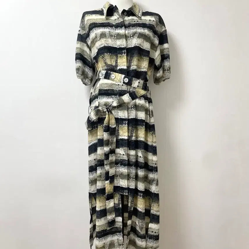 [BUNJANG] Matin Kim Striped Pattern Long Dress / 마땡킴 줄무늬 패턴 반팔 롱 원피스