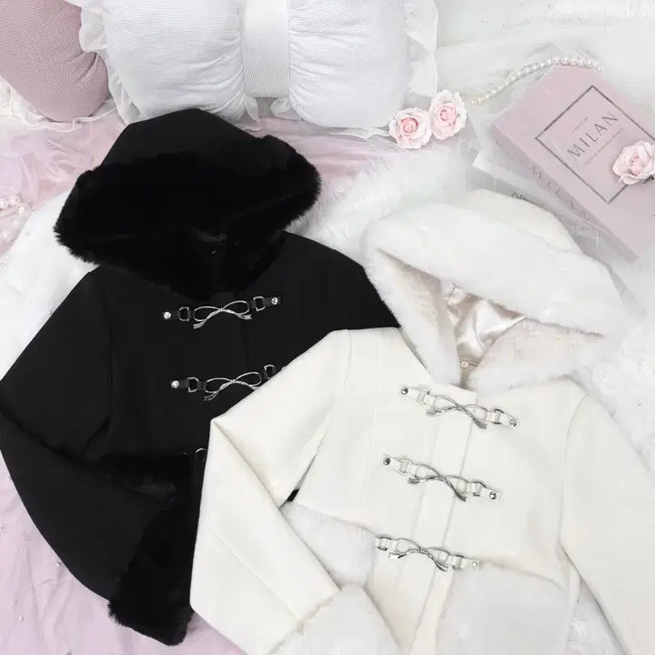 [BUNJANG] Honeymiu Ribbon Silver Hardware Short Coat White / 허니뮤 리본 은장 숏코트 화이트 양산형 지뢰계 스나계 일브 리즈리사 피움