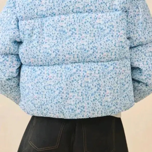 [BUNJANG] Flower Pattern Blue Short Padded Jacket / 플라워 패턴 블루 숏패딩 수입