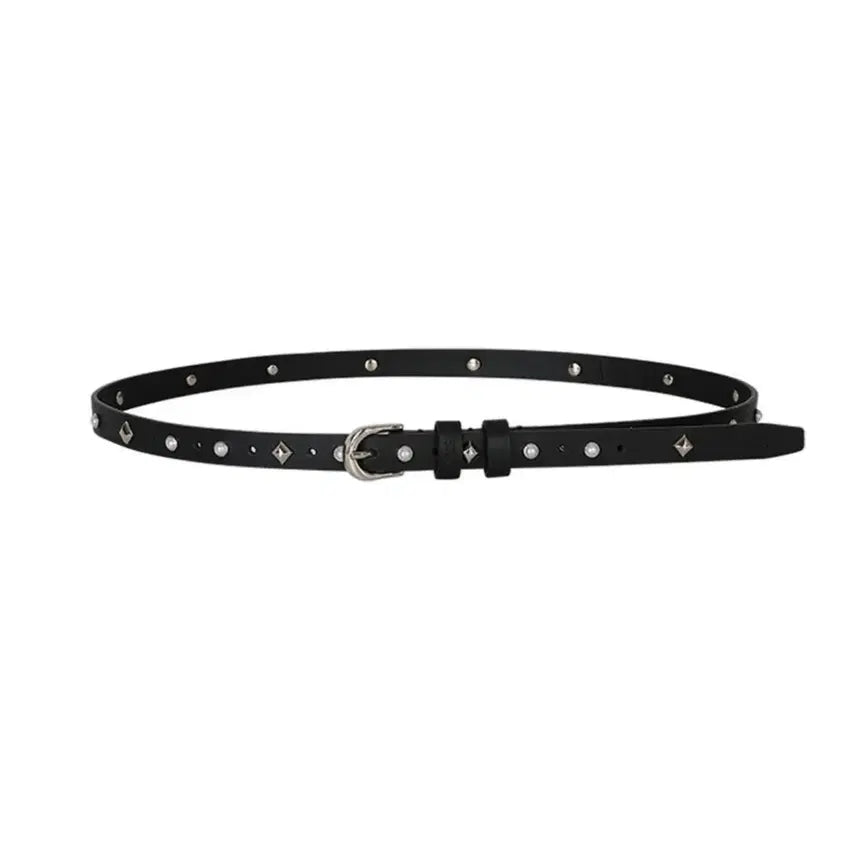 [BUNJANG] Yuse Studded Cowhide Leather Slim Belt / 유즈 yuse 스터드 소가죽 레더 슬림 벨트