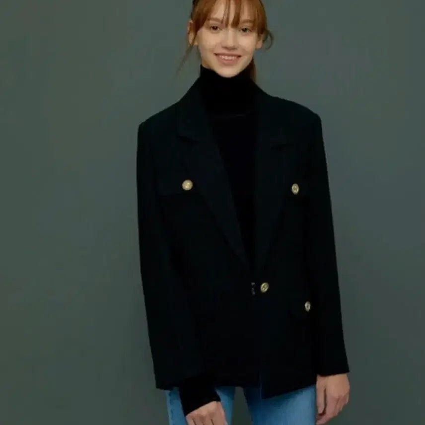 [BUNJANG] Your Name Here Black Tweed Gold Button Jacket / YOUR NAME HERE 블랙 트위드 금장 민정이 자켓