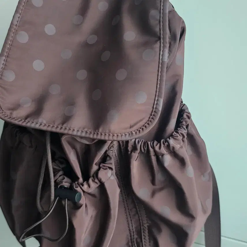 [BUNJANG] Brown Dot Drawstring Backpack / 브라운 도트 드로스트링 백팩