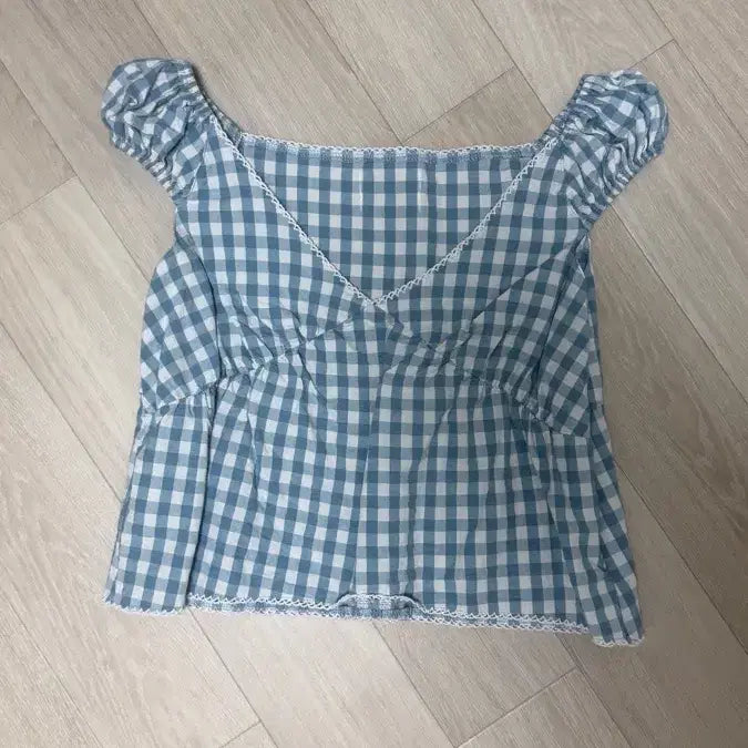 [BUNJANG] So Ding Key Bread Sarah Blue Check Blouse / 쏘딩키브레드 Sarah Blue check Blouse