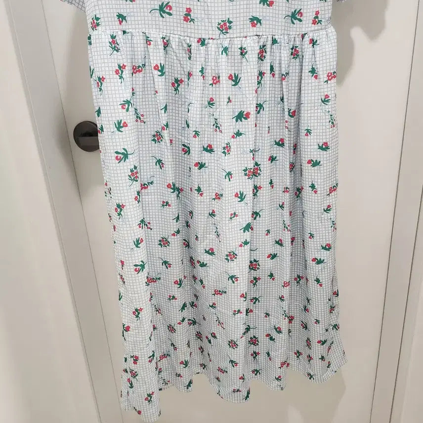[BUNJANG] Summer Checkered Flower Long Dress / 여름 체크플라워 롱원피스