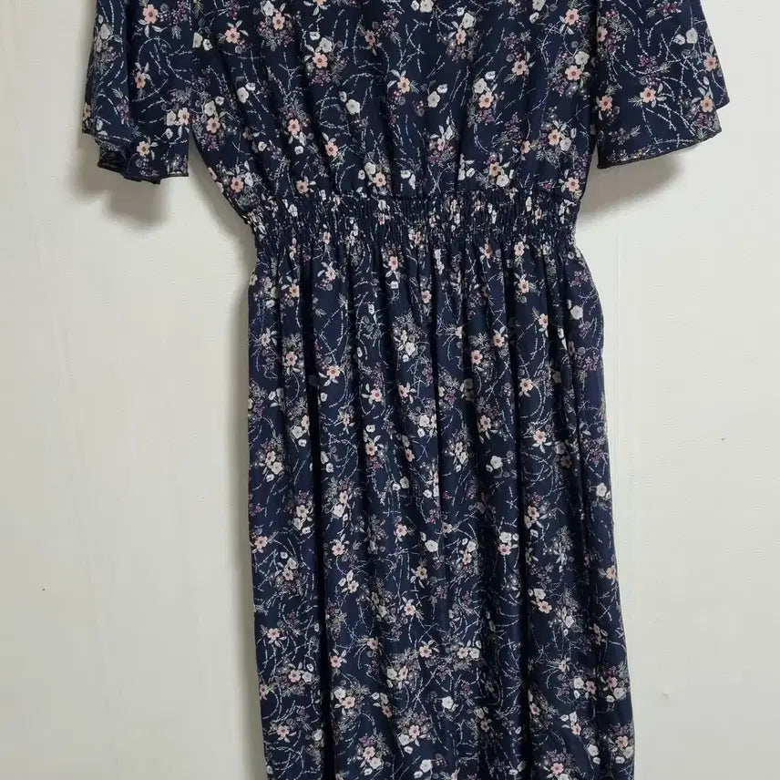 [BUNJANG] Navy Flower Pattern Short Sleeve Dress / S (55) 네이비 플라워패턴 반팔 원피스