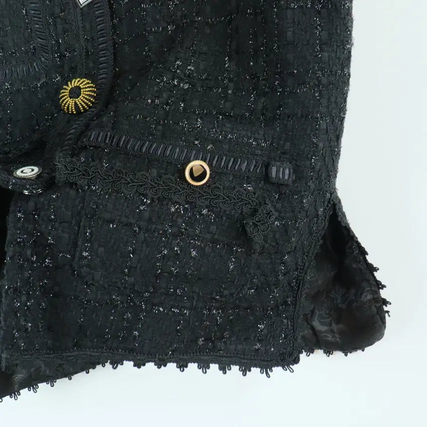 [BUNJANG] Black Tweed Color-Block Button Vest (Free Size) / 블랙 트위드 배색 버튼 조끼 베스트 프리사이즈 페미닌룩