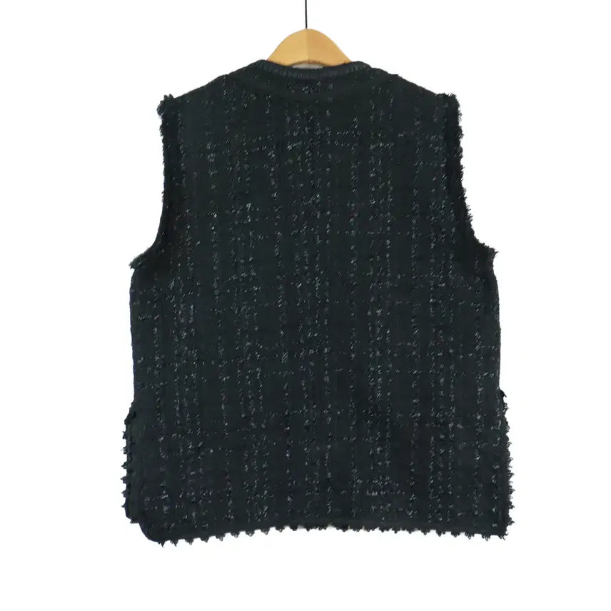 [BUNJANG] Black Tweed Color-Block Button Vest (Free Size) / 블랙 트위드 배색 버튼 조끼 베스트 프리사이즈 페미닌룩