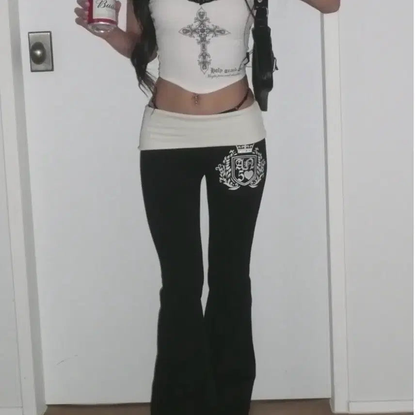 [BUNJANG] Angel Number 555 Folded Bootcut Pants - Black (M) / 엔젤넘버 555 부츠컷 폴디드 팬츠- 블랙 M