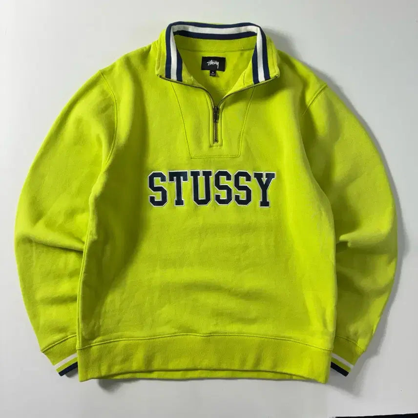 [BUNJANG] Stussy Spellout Neon Pullover Half Zip Sweatshirt / Stussy  스투시 스펠아웃 네온 풀오버 반집업 맨투맨