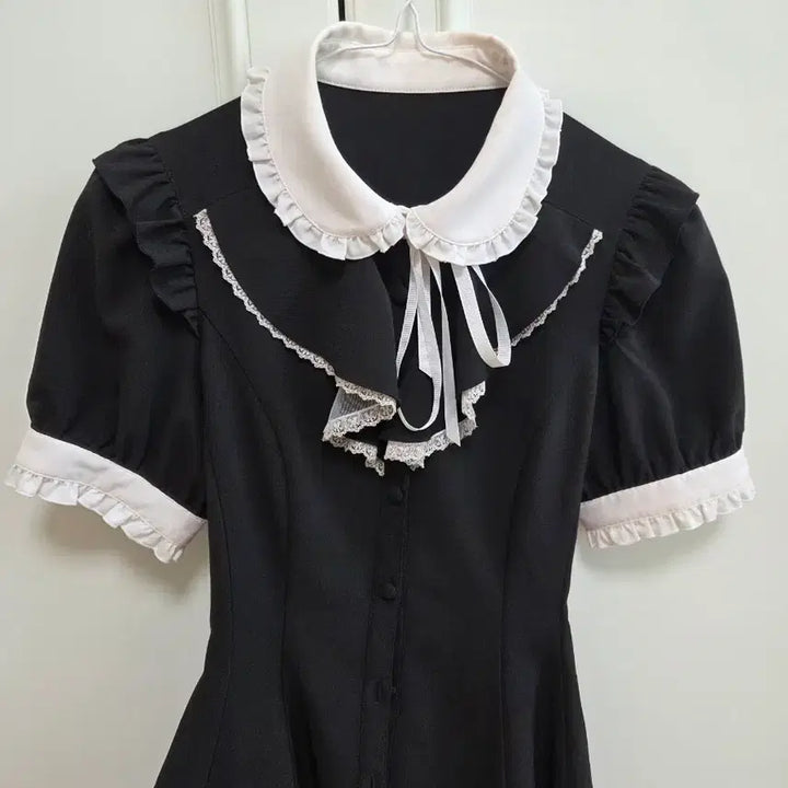[BUNJANG] Secret Honey Ruffle Short Sleeve Setup Black / 시크릿허니 러플 반팔 셋업 블랙 | 양산형 지뢰계 양지뢰