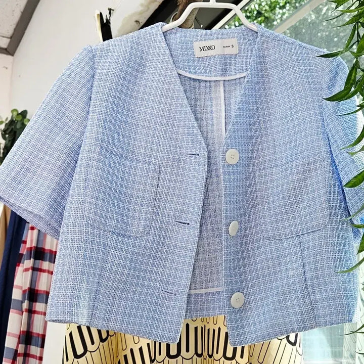 [BUNJANG] Mixxo Tweed Short-Sleeve Jacket (Size S) / [새상품]믹쏘 트위드 반팔 자켓(S)