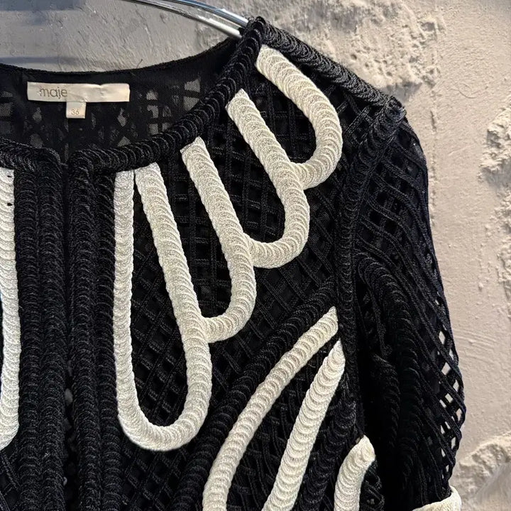 [BUNJANG] Maje Black Rope Pattern Cropped Cardigan / S 마쥬 MAJE 입체 로프 패턴 크롭 가디건 블랙