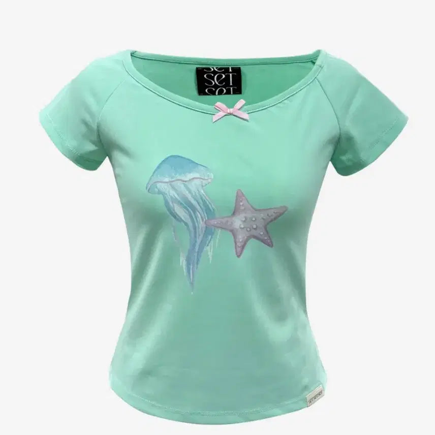 [BUNJANG] Setsetset Jelly Star T-Shirt Mint / (새제품) Setsetset 쎄쎄쎄 젤리 스타 티셔츠 민트(free/S)
