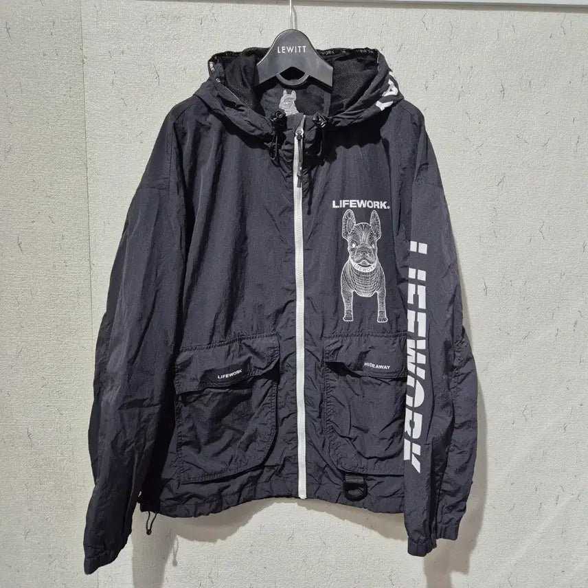 [SOLD OUT] 라이프워크 바람막이 블랙 강아지 프린팅