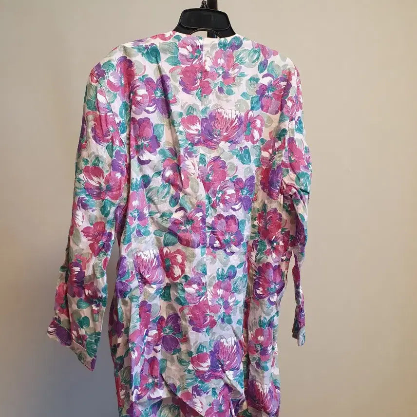 [BUNJANG] Elmidas Purple Flower Pattern Linen Long Jacket / (새상품)퍼플 플라워 패턴 롱 자켓 free size