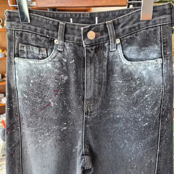 [BUNJANG] Black Washing Splash Denim Wide Pants / 블랙 워싱 스플래쉬 데님 와이드 팬츠