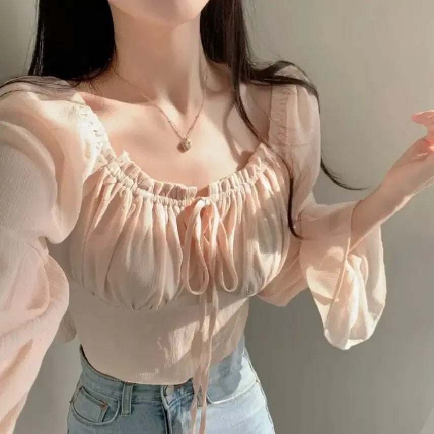 [BUNJANG] Ribbon Shirring Blouse / 리본 셔링 블라우스