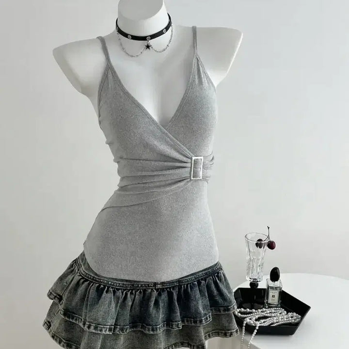 [BUNJANG] Gray Wrap Style Sleeveless Top / 회색 랩 스타일 나시